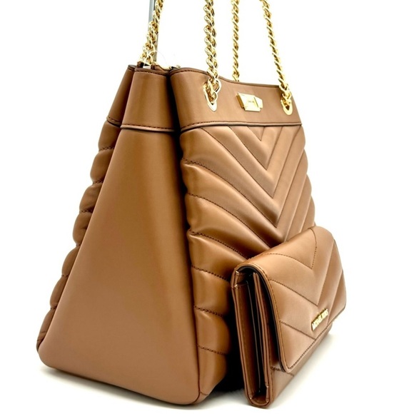 Michael Kors Whitney Medium Quilted Tote Bag & Large Trifold Wallet Luggage - Picture 4 of 13